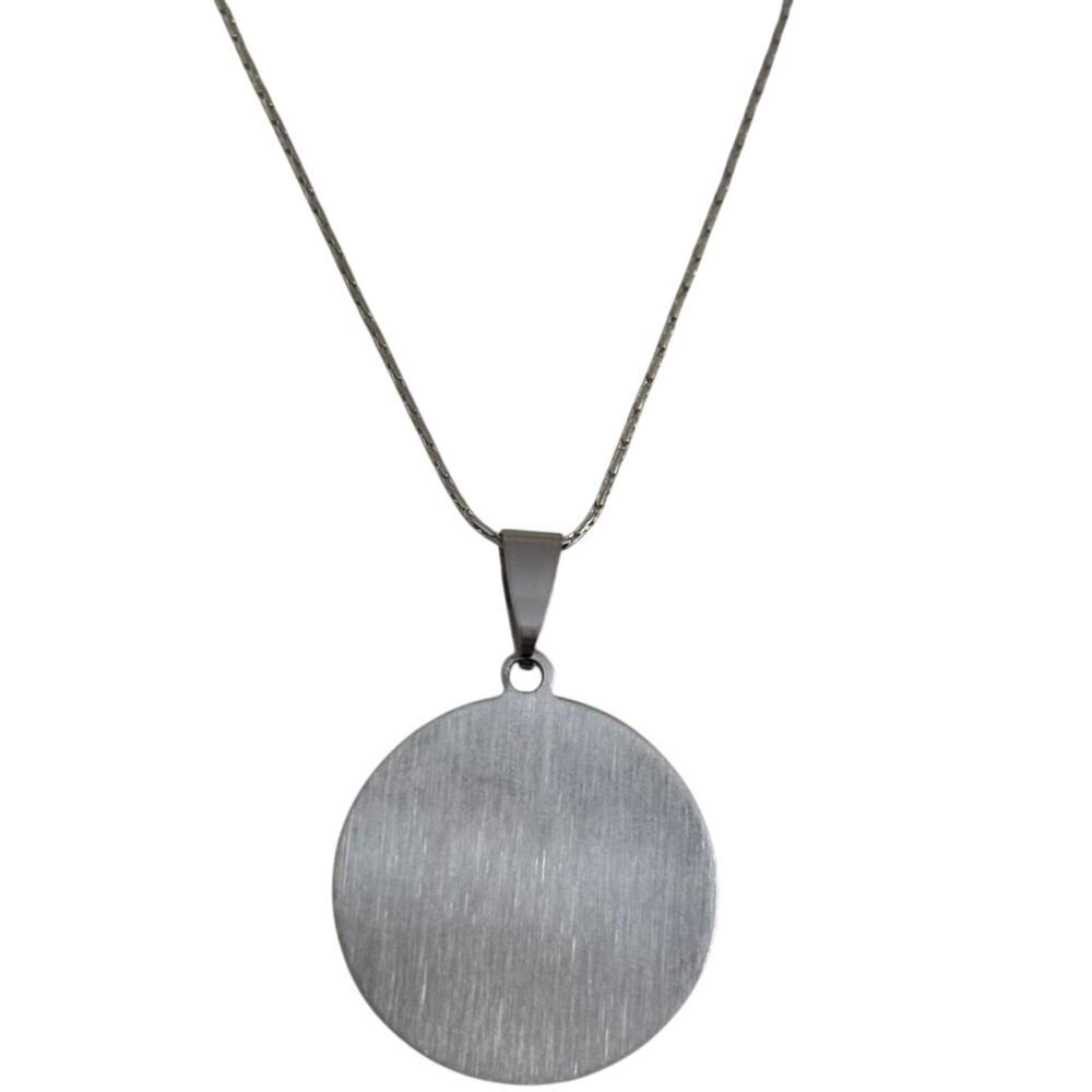 Silver Round Disc Pendant Necklace Minimalist Stainless Steel Women Jewelry - Picture 4 of 5